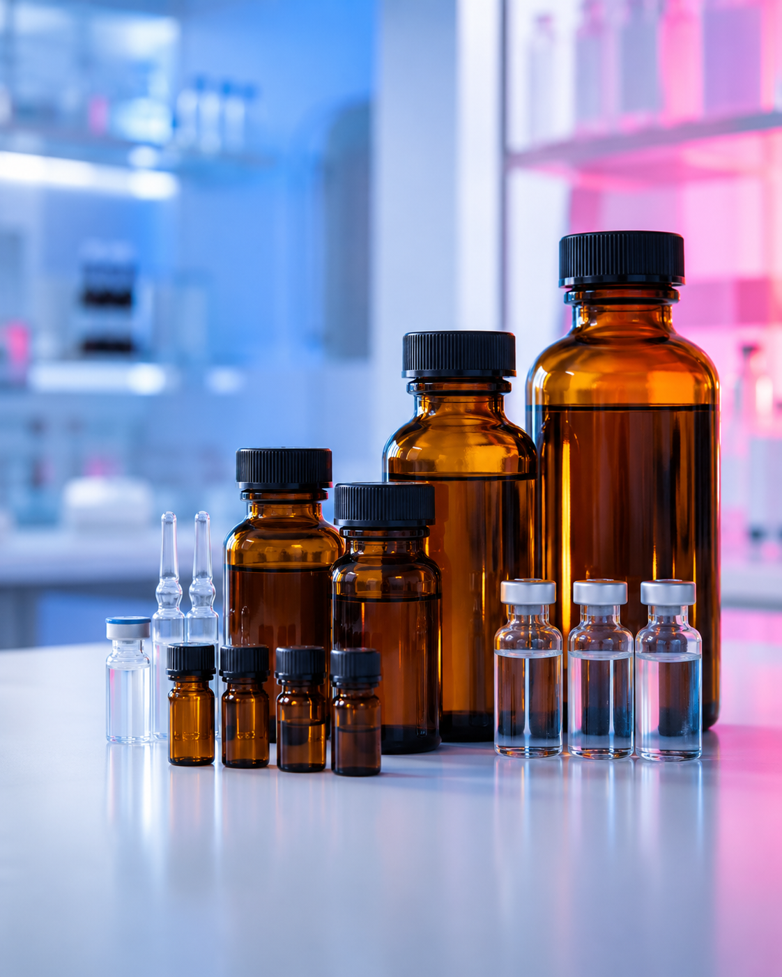 Amber reference standard vials in laboratory