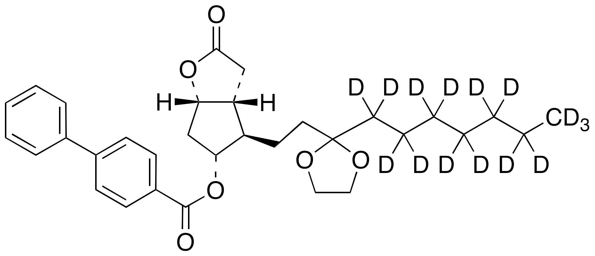 (3aR,4R,5R,6aS)-4-[3-(Ethyleneketal)decanyl]hexahydro-5-hydroxy-2H-cyclopenta[b]furan-2-one 5-(4-Phenylbenzoate)-d15