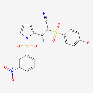 (E)-2-(4-fluorophenyl)sulfonyl-3-[1-(3-nitrophenyl)sulfonylpyrrol-2-yl]prop-2-enenitrile