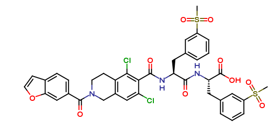(S)-2-((S)-2-(2-(benzofuran-6-carbonyl)5,7-dichloro-1,2,3,4-tetrahydroisoquinoline-6-carboxamido)-3-(3-(methylsulfonyl)phenyl)propanamido)-3-(3(methylsulfonyl)phenyl)propanoic acid