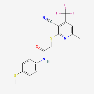 2-{[3-cyano-6-methyl-4-(trifluoromethyl)-2-pyridinyl]sulfanyl}-N-[4-(methylsulfanyl)phenyl]acetamide